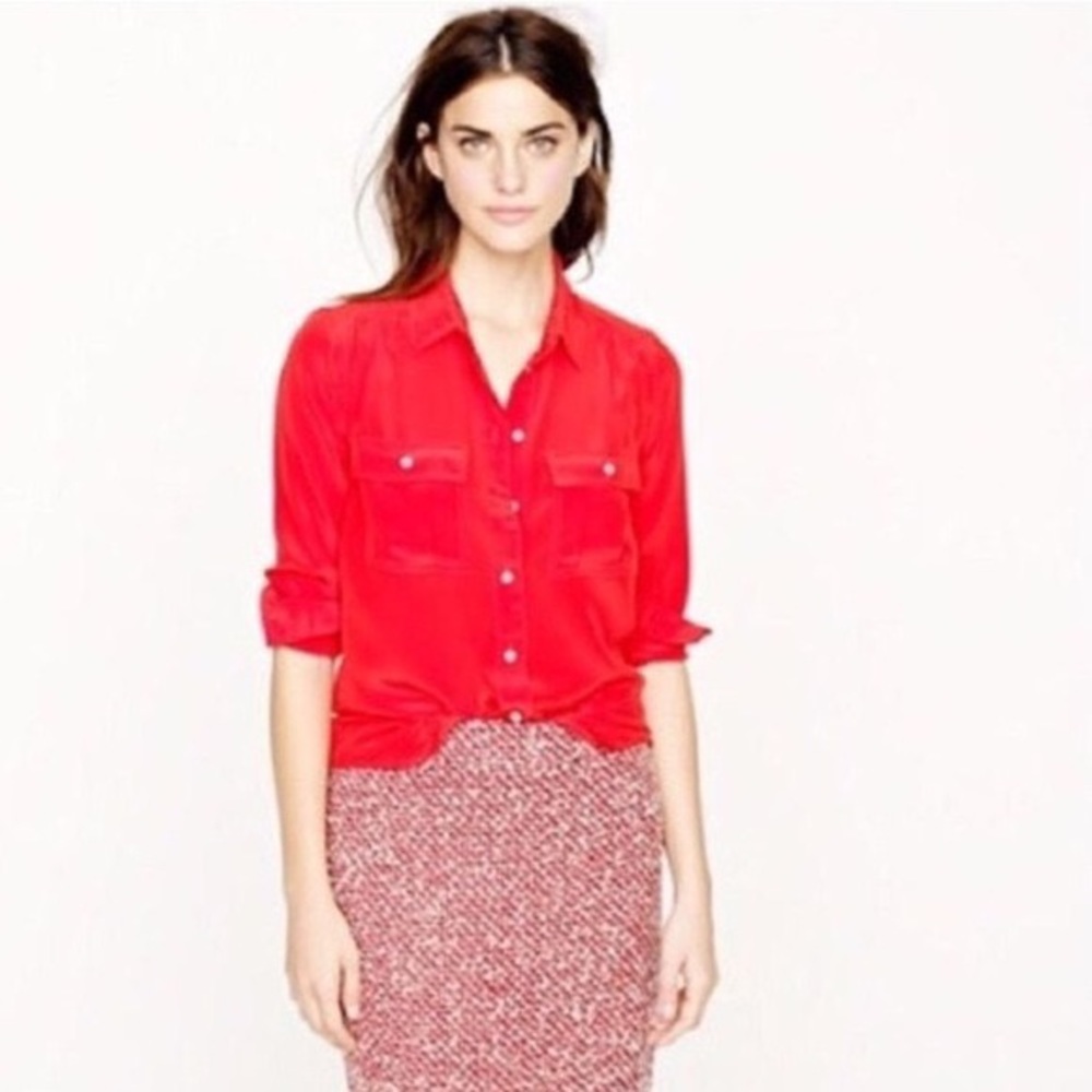 NWOT J. Crew Always 100% Silk Red Blythe Shirt 4
